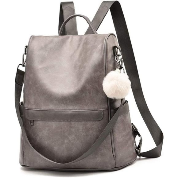 WOMEN Backpack Purse PU Leather 1-5 Grey Large